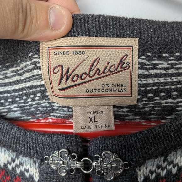 WOOLRICH Original Outdoor Wear Knit Women Crewneck Sweater Size XL Gray And Red - Picture 4 of 10